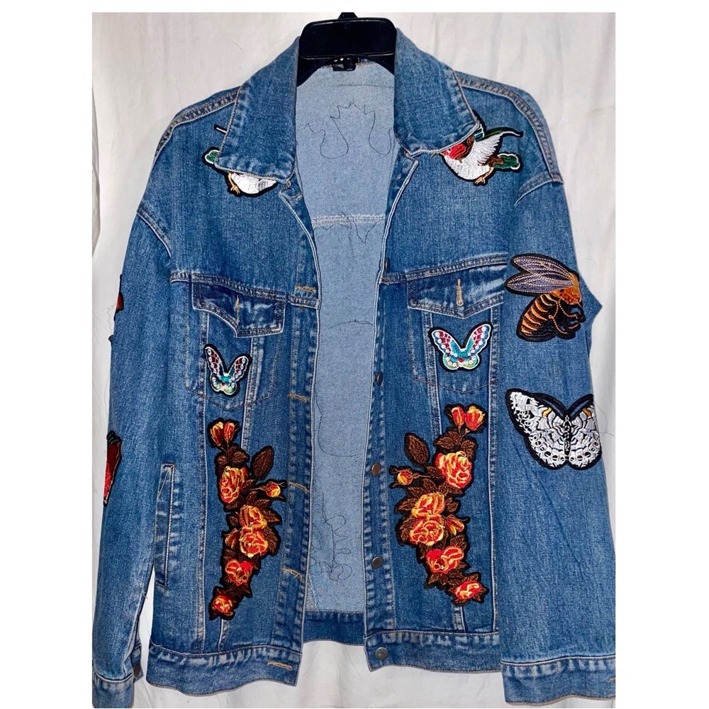Oversized Patchwork Denim Jacket With Patches On … - image 1